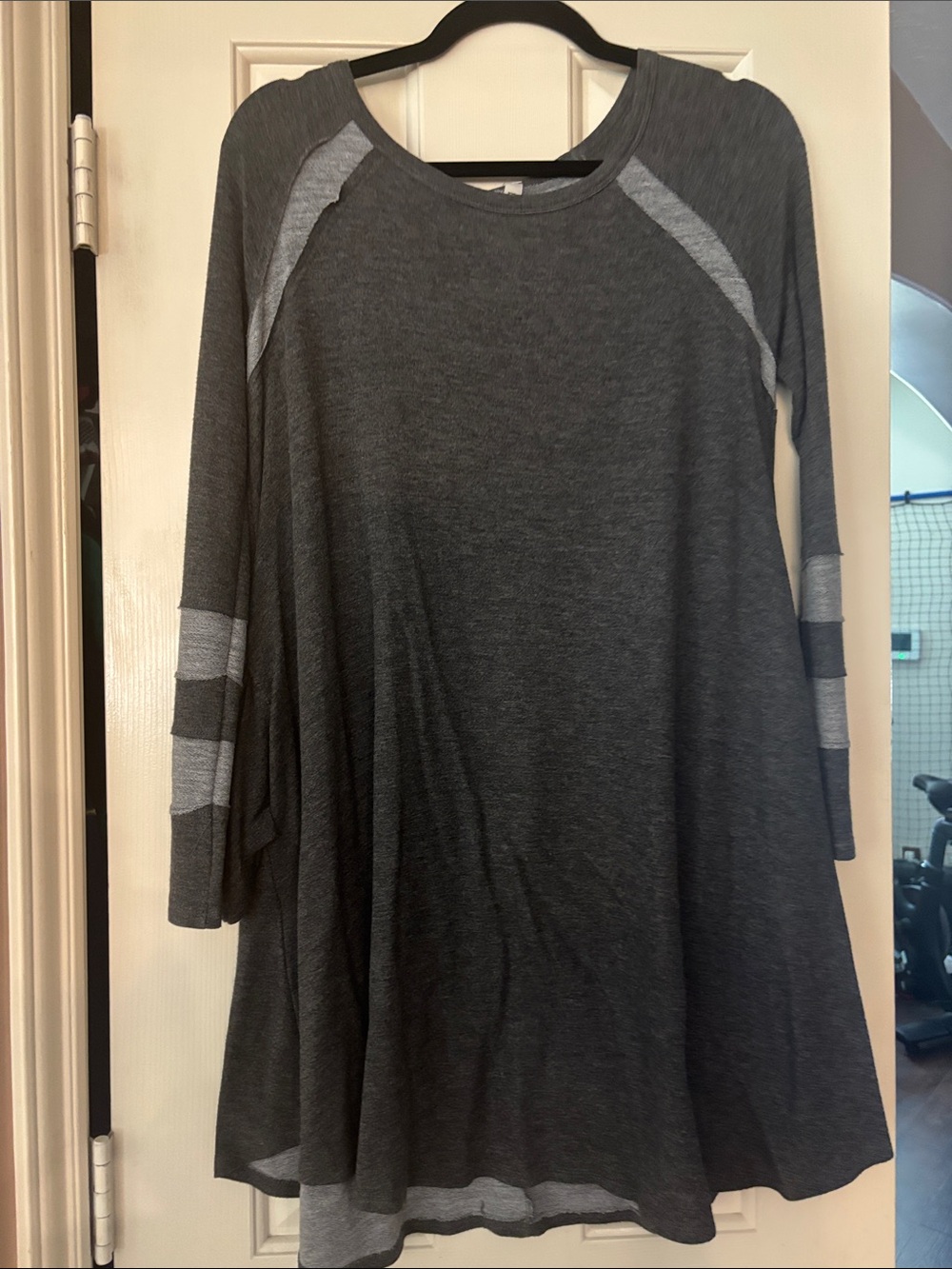 mts Dark Gray Long Sleeve Swing Dress with Light Gray Accents
